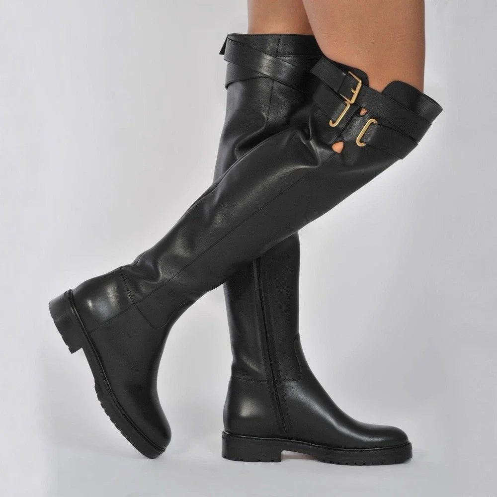 VALENTINO GARAVANI Bowrap buckled Black Leather Over The Knee OTK EU 38.5 US 8.5
